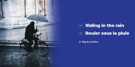Cyclist riding in the rain under an umbrella, Repair and Run blog